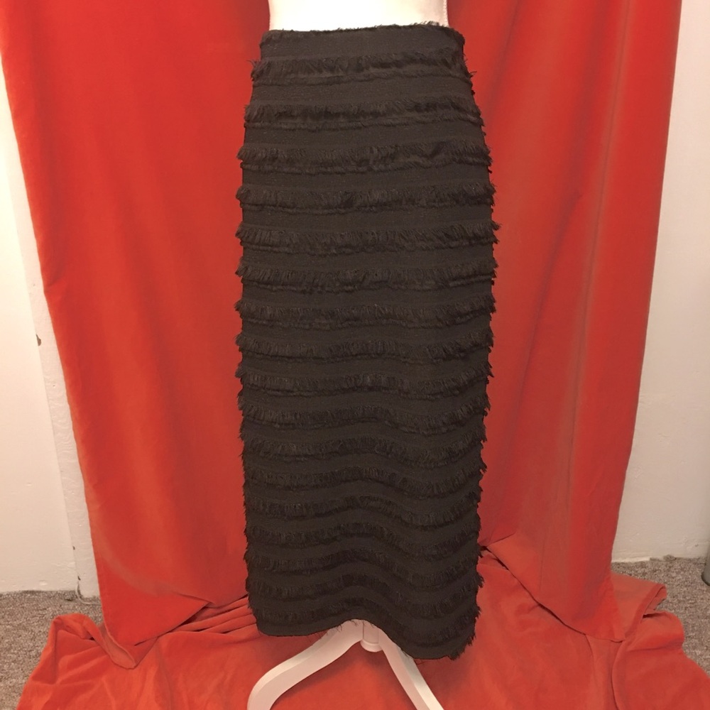 H&M Edition fringe midi skirt chocolate brown size 8 NWT